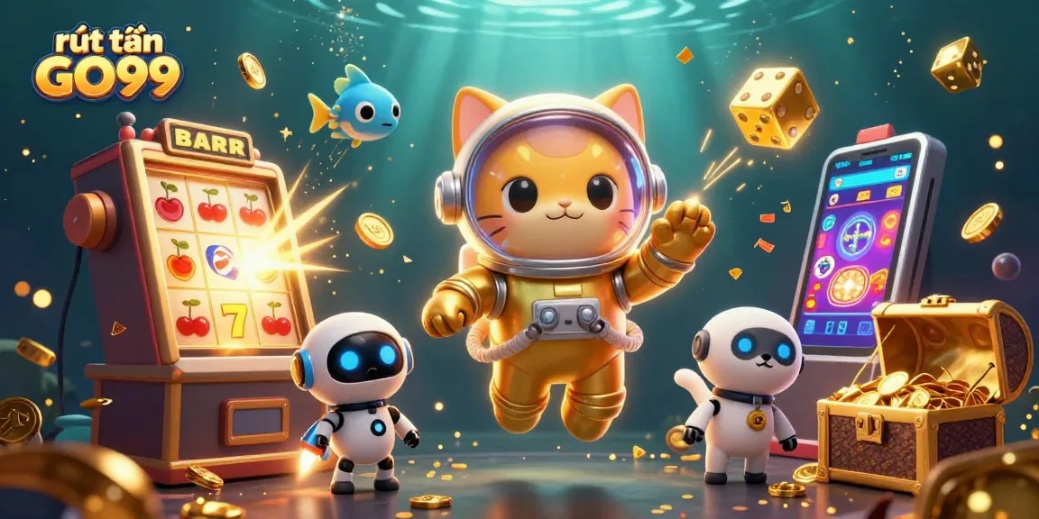Experience thrilling rút tiền GO99 with an astronaut cat and exciting casino elements.