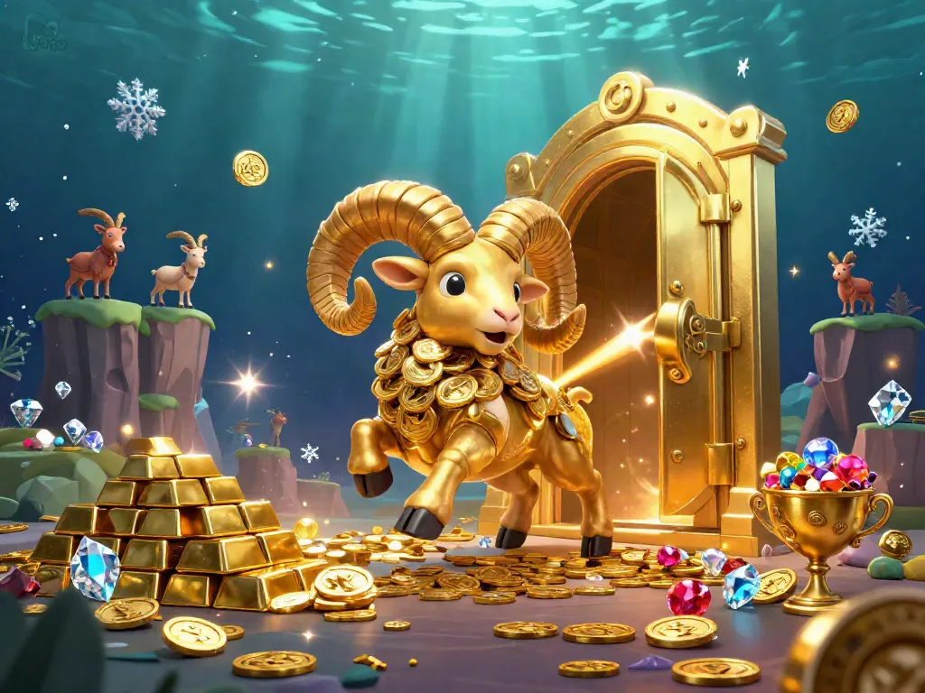 Celebrate the excitement of tai go88 with a dynamic illustration featuring a golden ram charging through a treasure-filled casino.