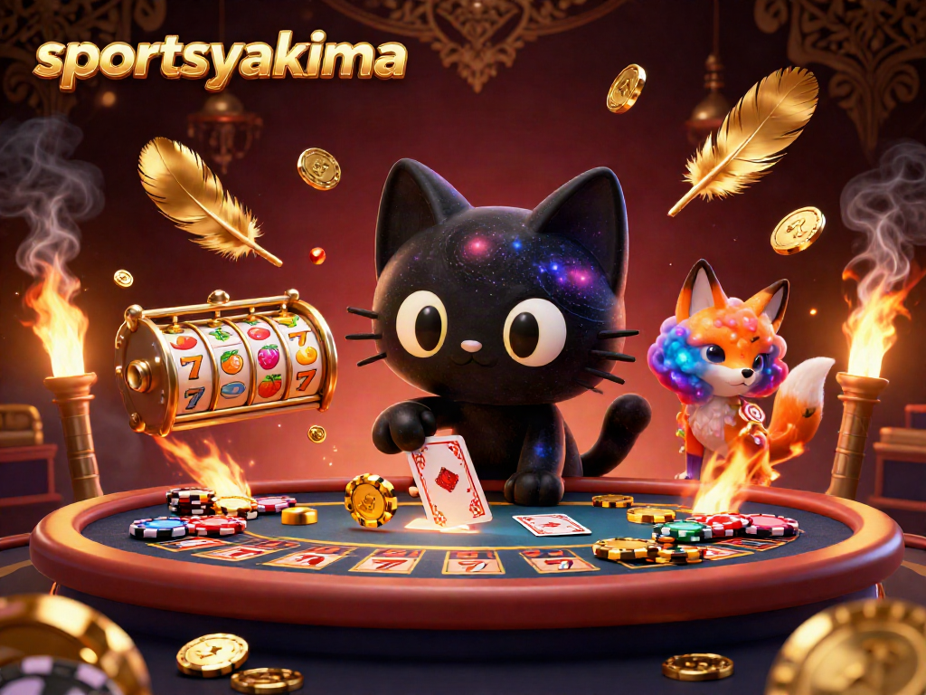 Play exciting games at sportsyakima's cosmic casino with a whimsical cosmic black hole cat.