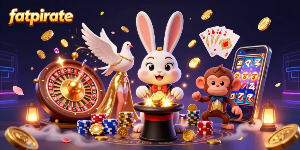 Experience winning moments with FatPirate in a vibrant 3D casino scene filled with excitement and magical elements.