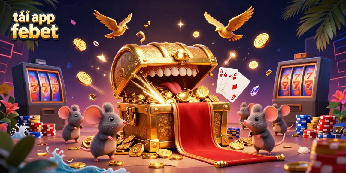 Engage in exciting gaming experiences with tải app febet, featuring golden treasures, luxurious casino elements, and energetic characters.
