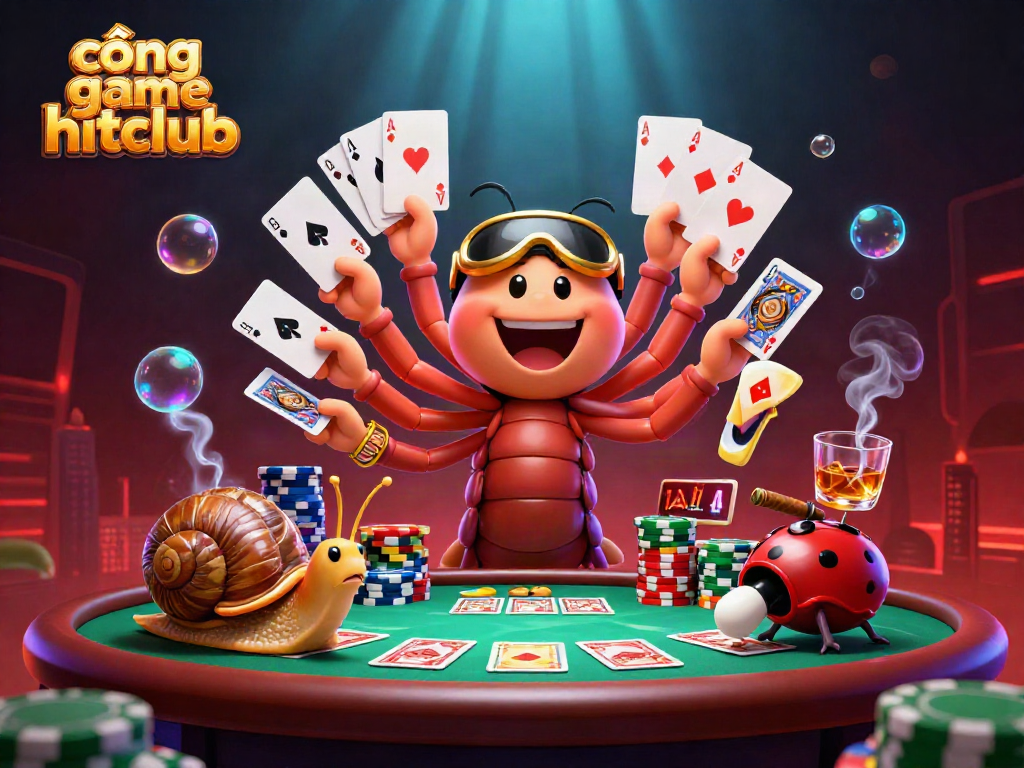 Engage in thrilling gameplay at cổng game hitclub with a vibrant, animated casino scene featuring unique characters and elements.