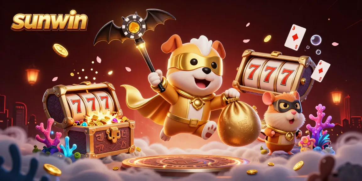 Feel the excitement of sunwin as a superhero dog and hamster dive into a treasure-filled casino.
